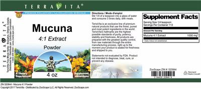 Photo of the TerraVita Premium Collection Mucuna 4:1 Extract Powder label