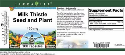 Photo of the TerraVita Premium Collection Milk Thistle Seed and Plant 450 mg label