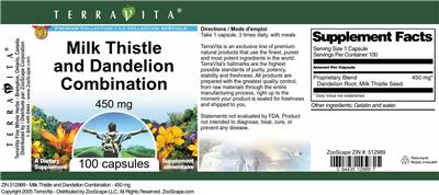 Photo of the TerraVita Premium Collection Milk Thistle and Dandelion Combination 450 mg label