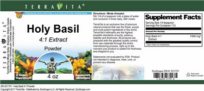 Photo of the TerraVita Premium Collection Holy Basil 4:1 Extract Powder label