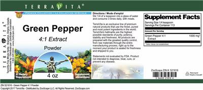 Photo of the TerraVita Premium Collection Green Pepper 4:1 Extract Powder label