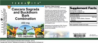 Photo of the TerraVita Premium Collection Cascara Sagrada and Buckthorn Bark Combination 450 mg label