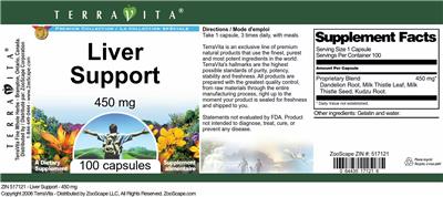 Photo of the TerraVita Premium Collection Liver Support 450 mg label