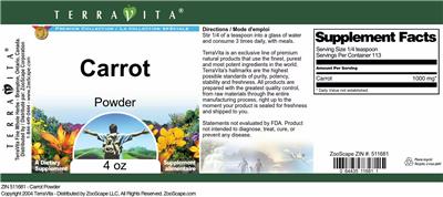 Photo of the TerraVita Premium Collection Carrot Powder label