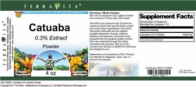 Photo of the TerraVita Premium Collection Catuaba 0.3% Exract Powder label
