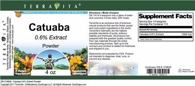 Photo of the TerraVita Premium Collection Catuba 0.6% Extract Powder label