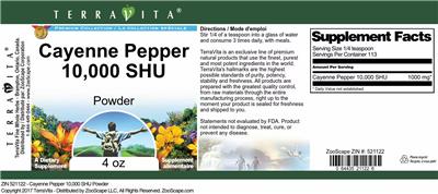 Photo of the TerraVita Premium Collection Cayenne Pepper 10,000 SHU Powder label