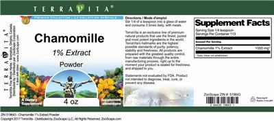 Photo of the TerraVita Premium Collection Chamomille 1% Extract Powder label
