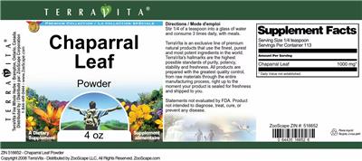 Photo of the TerraVita Premium Collection Chaparral Leaf Powder label