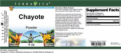 Photo of the TerraVita Premium Collection Chayote Powder label