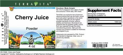Photo of the TerraVita Premium Collection Cherry Juice Powder label