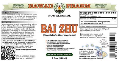 Photo of the Hawaii Pharm Bai Zhu Non-Alcohol label