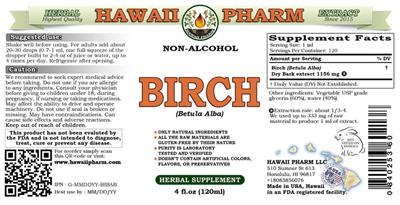 Photo of the Hawaii Pharm Birch (Betula alba) Non-Alcohol label