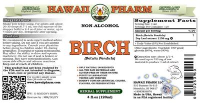 Photo of the Hawaii Pharm Birch (Betula pendula) Non-Alcohol label