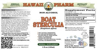 Photo of the Hawaii Pharm Boat Sterculia Non-Alcohol label