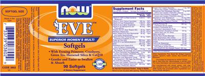 Photo of the NOW Eve Softgels label