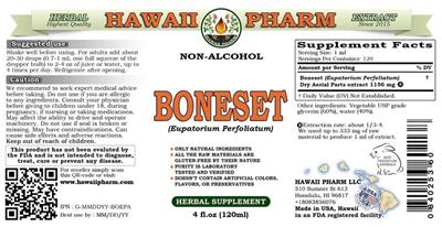 Photo of the Hawaii Pharm Boneset Non-Alcohol label