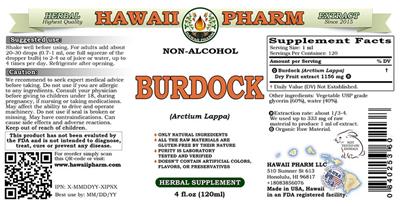 Photo of the Hawaii Pharm Burdock Non-Alcohol label