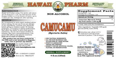 Photo of the Hawaii Pharm Camucamu Non-Alcohol label
