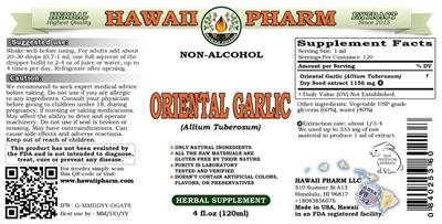 Photo of the Hawaii Pharm Oriental Garlic Non-Alcohol label
