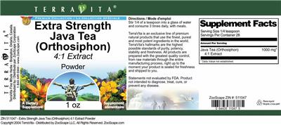 Photo of the TerraVita Premium Collection Extra Strength Java Tea (Orthosiphon) 4:1 Extract Powder label