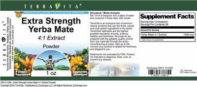 Photo of the TerraVita Premium Collection Extra Strength Yerba Mate 4:1 Extract Powder label