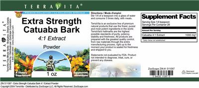Photo of the TerraVita Premium Collection Extra Strength Catuaba Bark 4:1 Extract Powder label