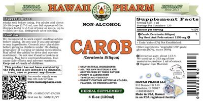 Photo of the Hawaii Pharm Carob Non-Alcohol label