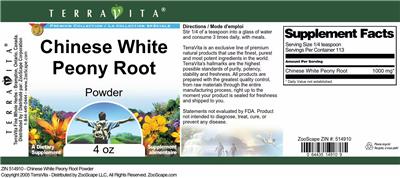 Photo of the TerraVita Premium Collection Chinese White Peony Root Powder label