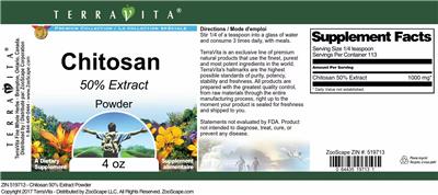 Photo of the TerraVita Premium Collection Chitosan 50% Extract Powder label