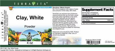 Photo of the TerraVita Premium Collection Clay, White Powder label