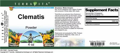 Photo of the TerraVita Premium Collection Clematis Powder label