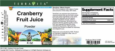Photo of the TerraVita Premium Collection Cranberry Fruit Juice Powder label