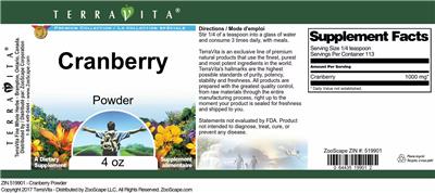 Photo of the TerraVita Premium Collection Cranberry Powder label