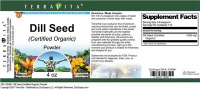 Photo of the TerraVita Premium Collection Dill Seed (Certified Organic) Powder label