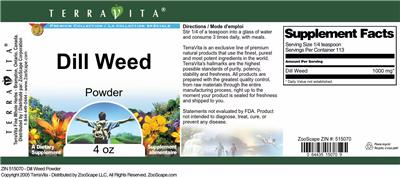 Photo of the TerraVita Premium Collection Dill Weed Powder label