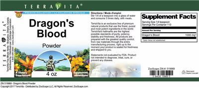 Photo of the TerraVita Premium Collection Dragon's Blood Powder label