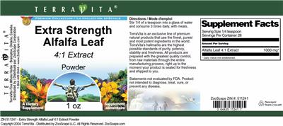 Photo of the TerraVita Premium Collection Extra Strength Alfalfa Leaf 4:1 Extract Powder label