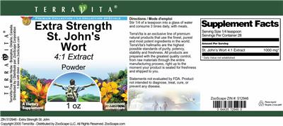 Photo of the TerraVita Premium Collection Extra Strength St.John's Wort 4:1 Extract Powder label