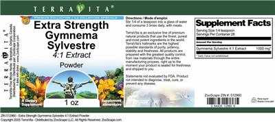 Photo of the TerraVita Premium Collection Extra Strength Gymnema Sylvestre 4:1 Extract Powder label