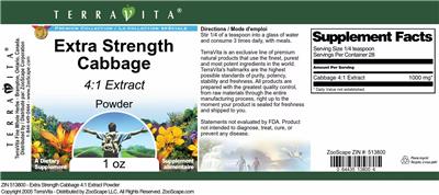 Photo of the TerraVita Premium Collection Extra Strength Cabbage 4:1 Extract Powder label