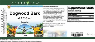 Photo of the TerraVita Premium Collection Dogwood Bark 4:1 Extract Powder label