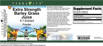 Photo of the TerraVita Premium Collection Extra Strength Barley Grass Juice 4:1 Extract Powder label