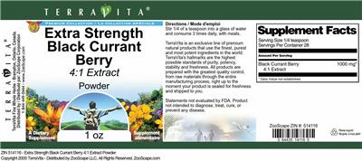 Photo of the TerraVita Premium Collection Extra Strength Black Currant Berry 4:1 Extract Powder label