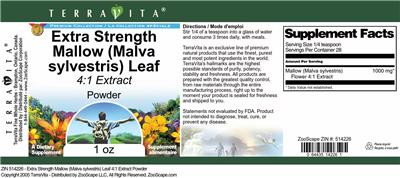 Photo of the TerraVita Premium Collection Extra Strength Mallow (Malva Sylvestris) Leaf 4:1 Extract Powder label