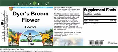 Photo of the TerraVita Premium Collection Dyer's Broom Flower Powder label