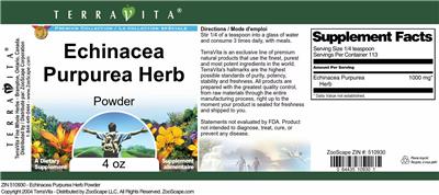 Photo of the TerraVita Premium Collection Echinacea Purpurea Herb Powder label
