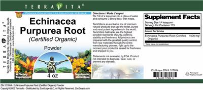 Photo of the TerraVita Premium Collection Echinacea purpurea Root (Certified Organic) Powder label