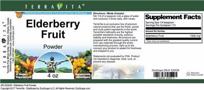 Photo of the TerraVita Premium Collection Elderberry Fruit Powder label