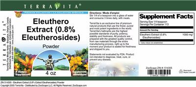 Photo of the TerraVita Premium Collection Eleuthero Extract (0.8% Eleutherosides) Powder label